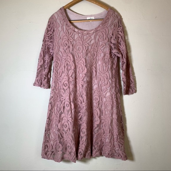 Anthropologie Puella Amare mauve pink lace swing dress full line sz M gorgeous! - Picture 1 of 6